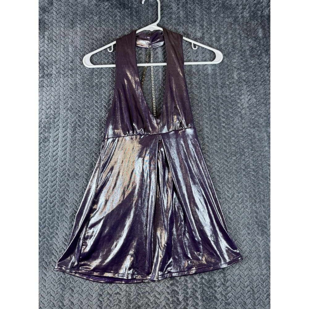 Guess Halter Top Womens Small Purple Metallic Shimmer Chain Strap Y2K 2000s